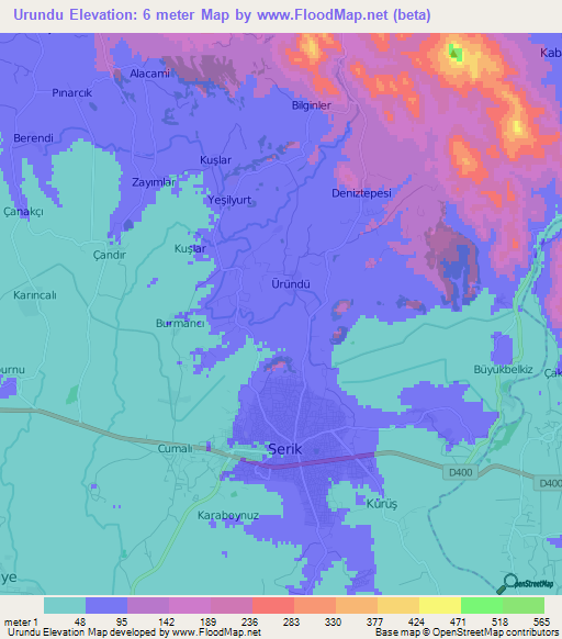 Urundu,Turkey Elevation Map