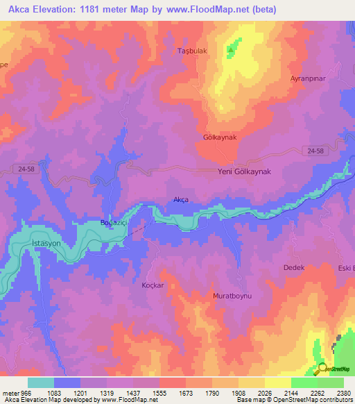 Akca,Turkey Elevation Map