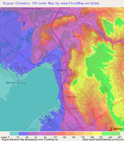 Rognac,France Elevation Map