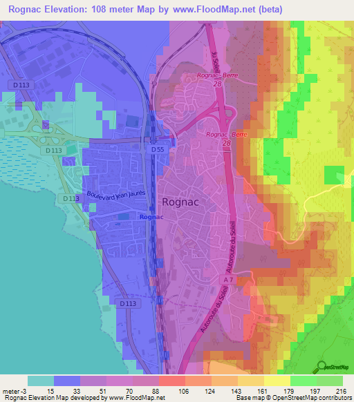 Rognac,France Elevation Map