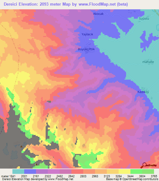 Dereici,Turkey Elevation Map