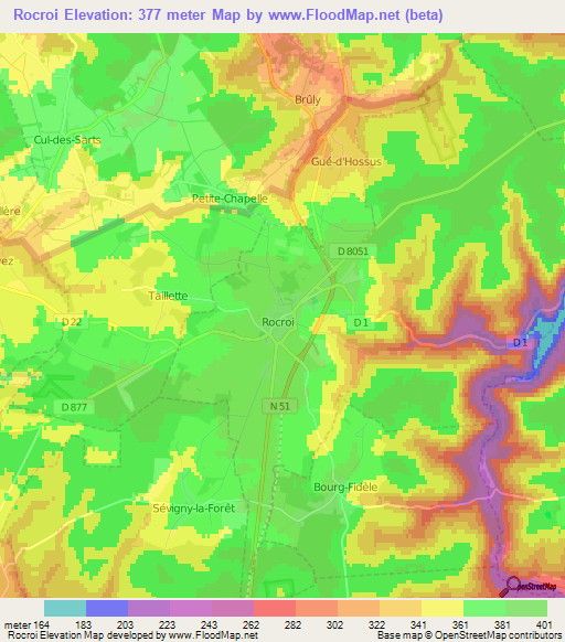 Rocroi,France Elevation Map