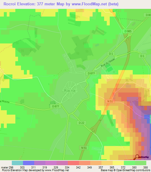 Rocroi,France Elevation Map