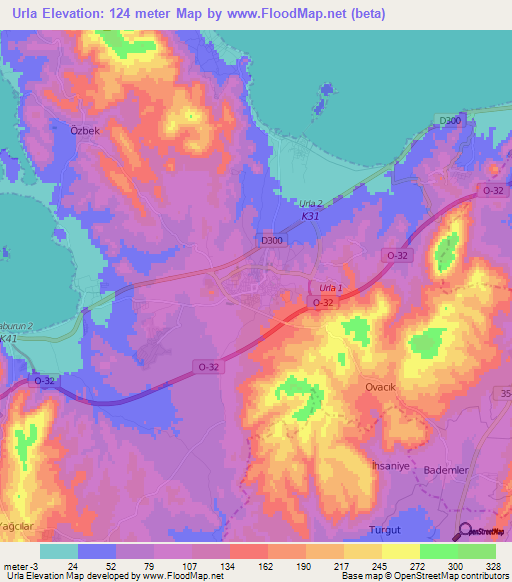 Urla,Turkey Elevation Map