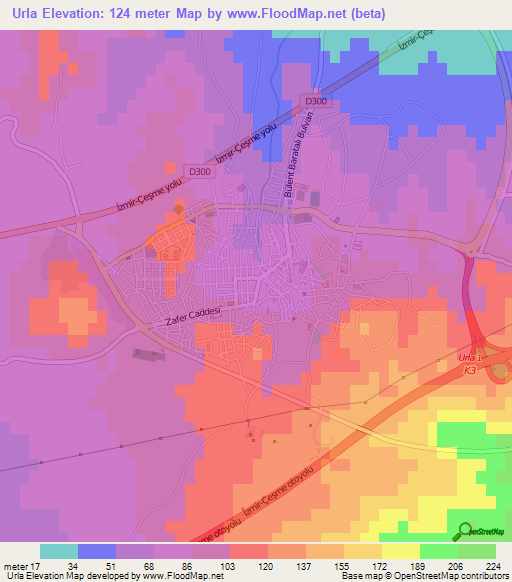 Urla,Turkey Elevation Map