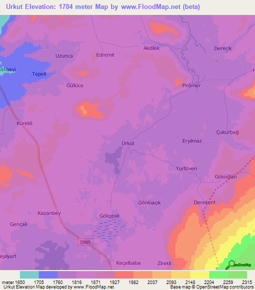 Urkut,Turkey Elevation Map