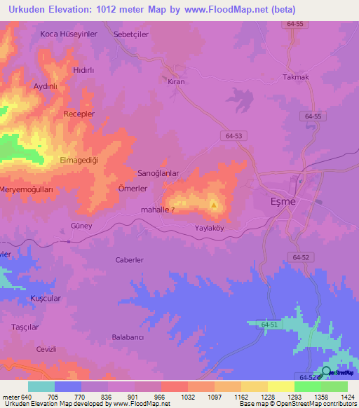 Urkuden,Turkey Elevation Map