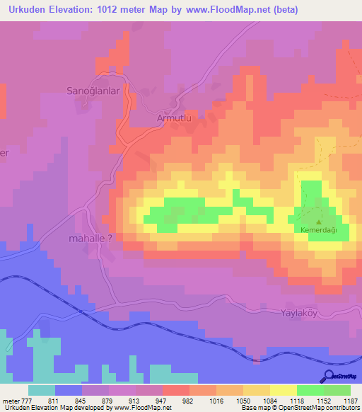 Urkuden,Turkey Elevation Map