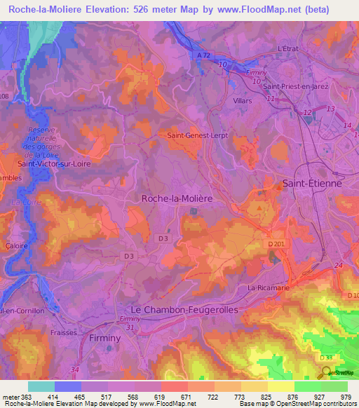 Roche-la-Moliere,France Elevation Map