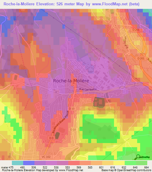 Roche-la-Moliere,France Elevation Map