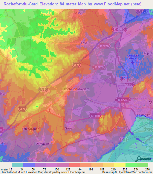 Rochefort-du-Gard,France Elevation Map