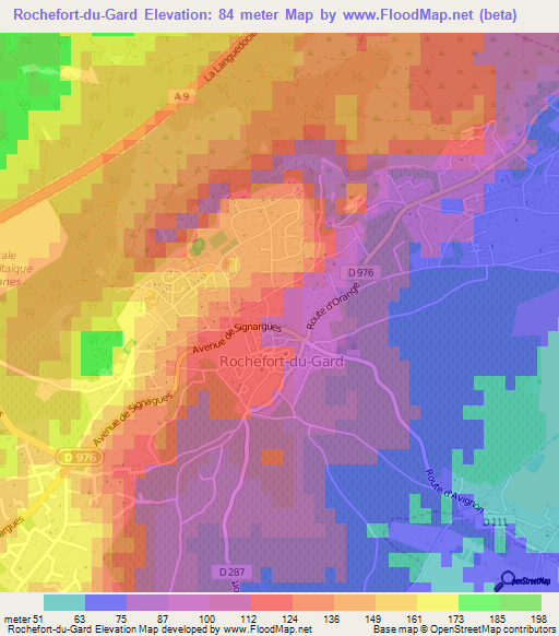 Rochefort-du-Gard,France Elevation Map