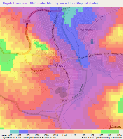 Urgub,Turkey Elevation Map