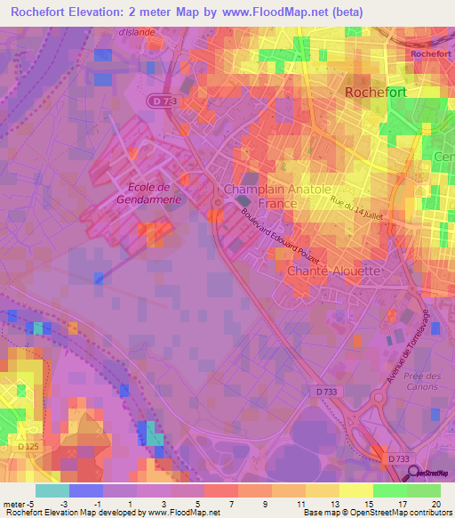 Rochefort,France Elevation Map