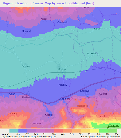 Urganli,Turkey Elevation Map