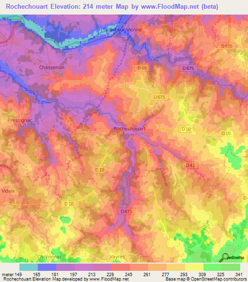 Rochechouart,France Elevation Map