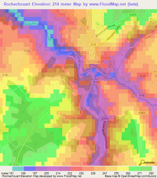 Rochechouart,France Elevation Map