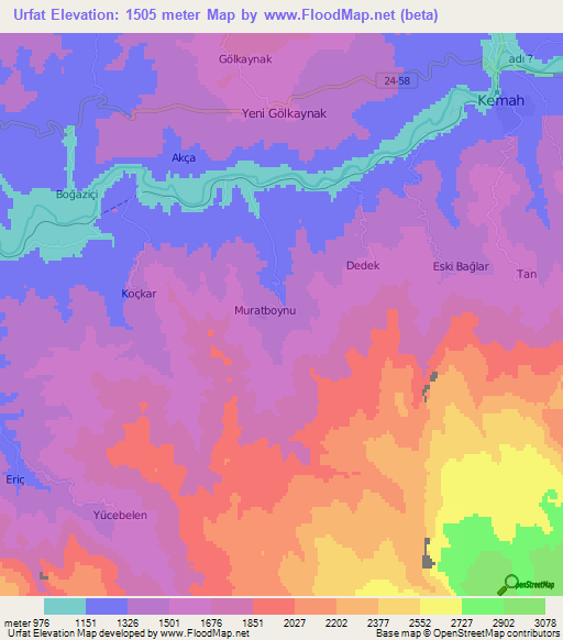 Urfat,Turkey Elevation Map