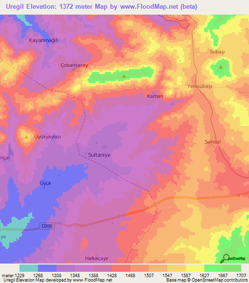 Uregil,Turkey Elevation Map