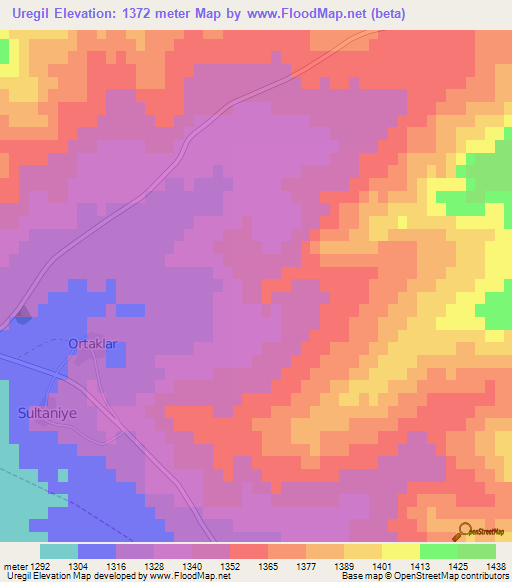 Uregil,Turkey Elevation Map