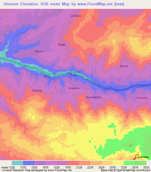 Unveren,Turkey Elevation Map