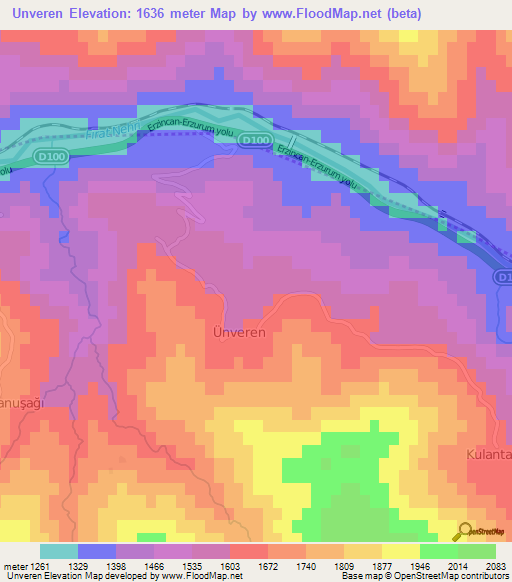 Unveren,Turkey Elevation Map