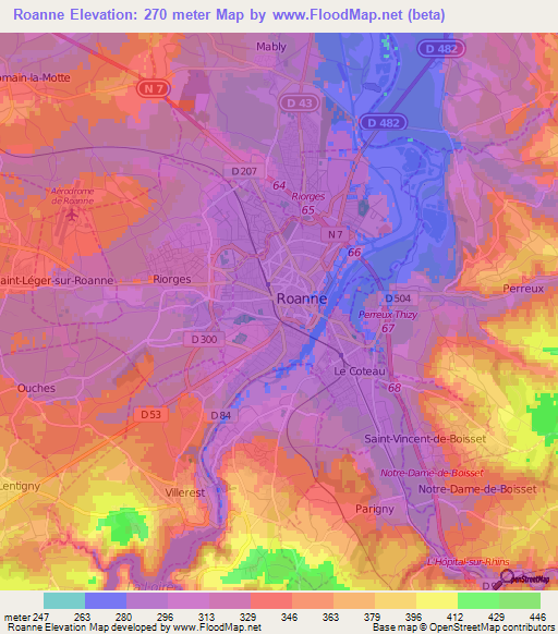 Roanne,France Elevation Map