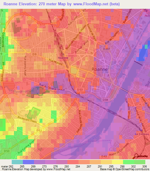 Roanne,France Elevation Map