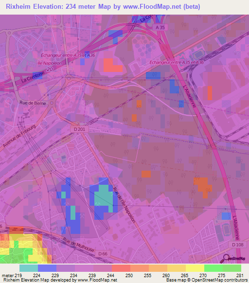 Rixheim,France Elevation Map