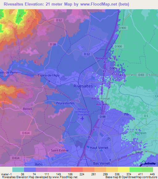Rivesaltes,France Elevation Map