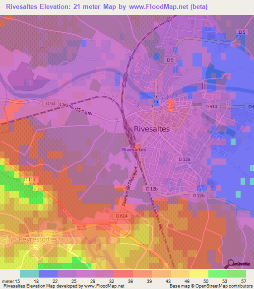 Rivesaltes,France Elevation Map