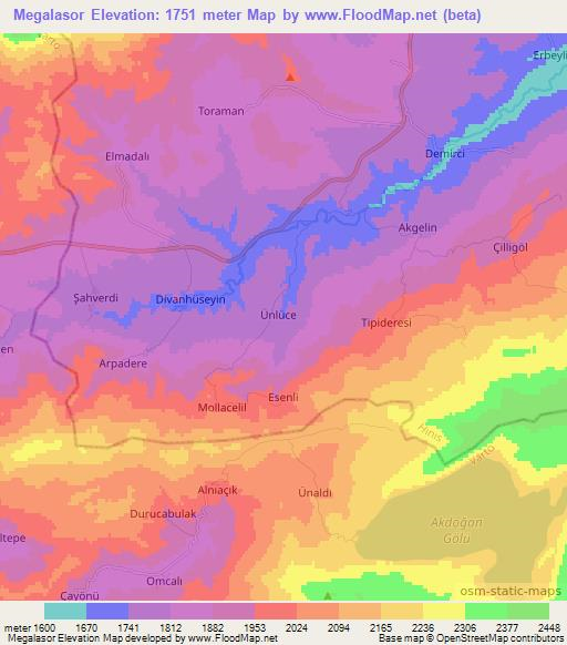 Megalasor,Turkey Elevation Map