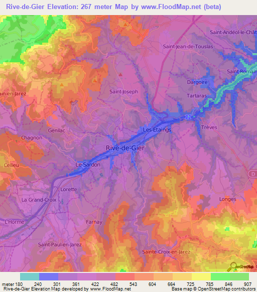 Rive-de-Gier,France Elevation Map