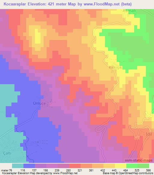 Kocaaraplar,Turkey Elevation Map