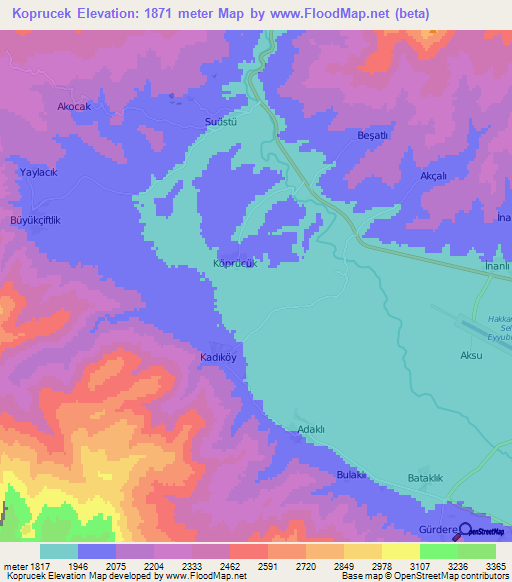 Koprucek,Turkey Elevation Map