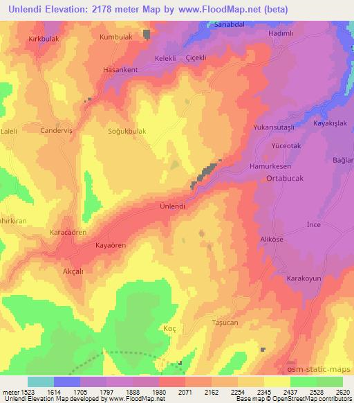 Unlendi,Turkey Elevation Map