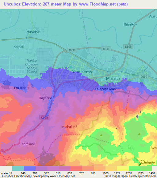 Uncuboz,Turkey Elevation Map