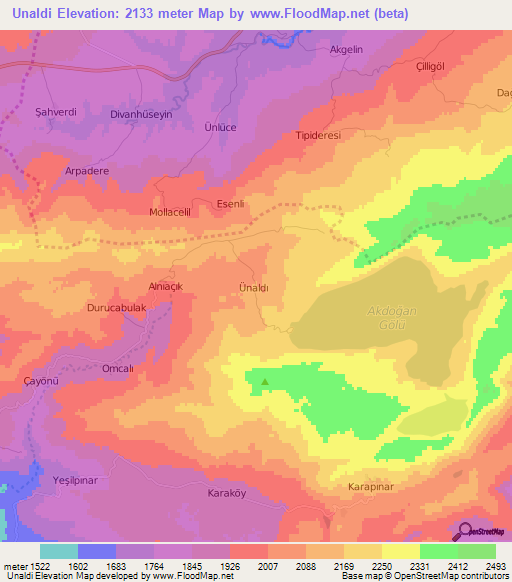 Unaldi,Turkey Elevation Map