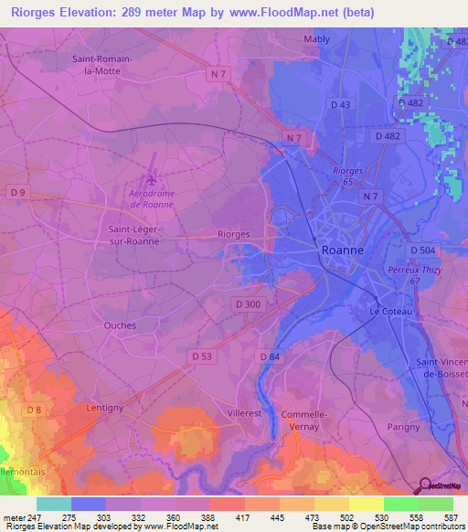 Riorges,France Elevation Map