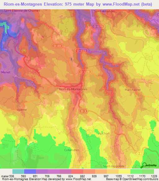 Riom-es-Montagnes,France Elevation Map