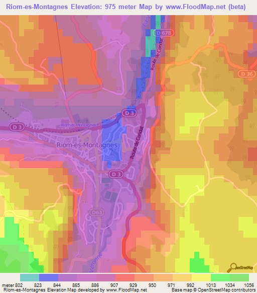 Riom-es-Montagnes,France Elevation Map