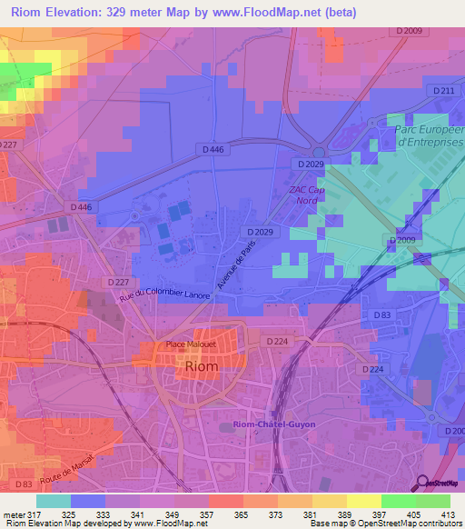 Riom,France Elevation Map