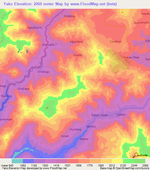 Yako,Turkey Elevation Map