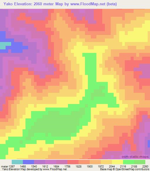 Yako,Turkey Elevation Map