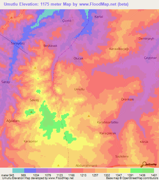 Umutlu,Turkey Elevation Map