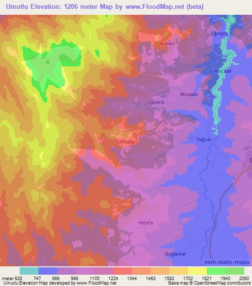 Umutlu,Turkey Elevation Map