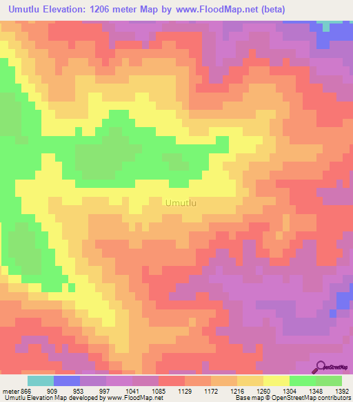 Umutlu,Turkey Elevation Map