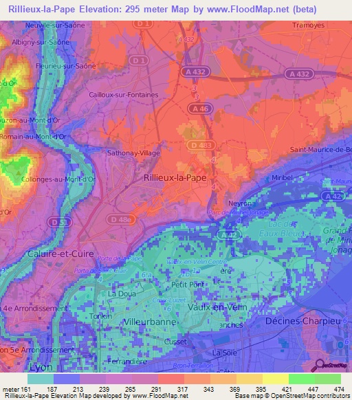 Rillieux-la-Pape,France Elevation Map