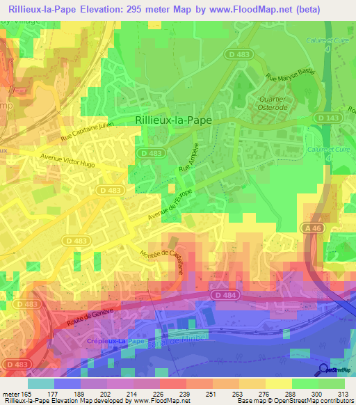 Rillieux-la-Pape,France Elevation Map