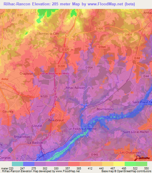 Rilhac-Rancon,France Elevation Map